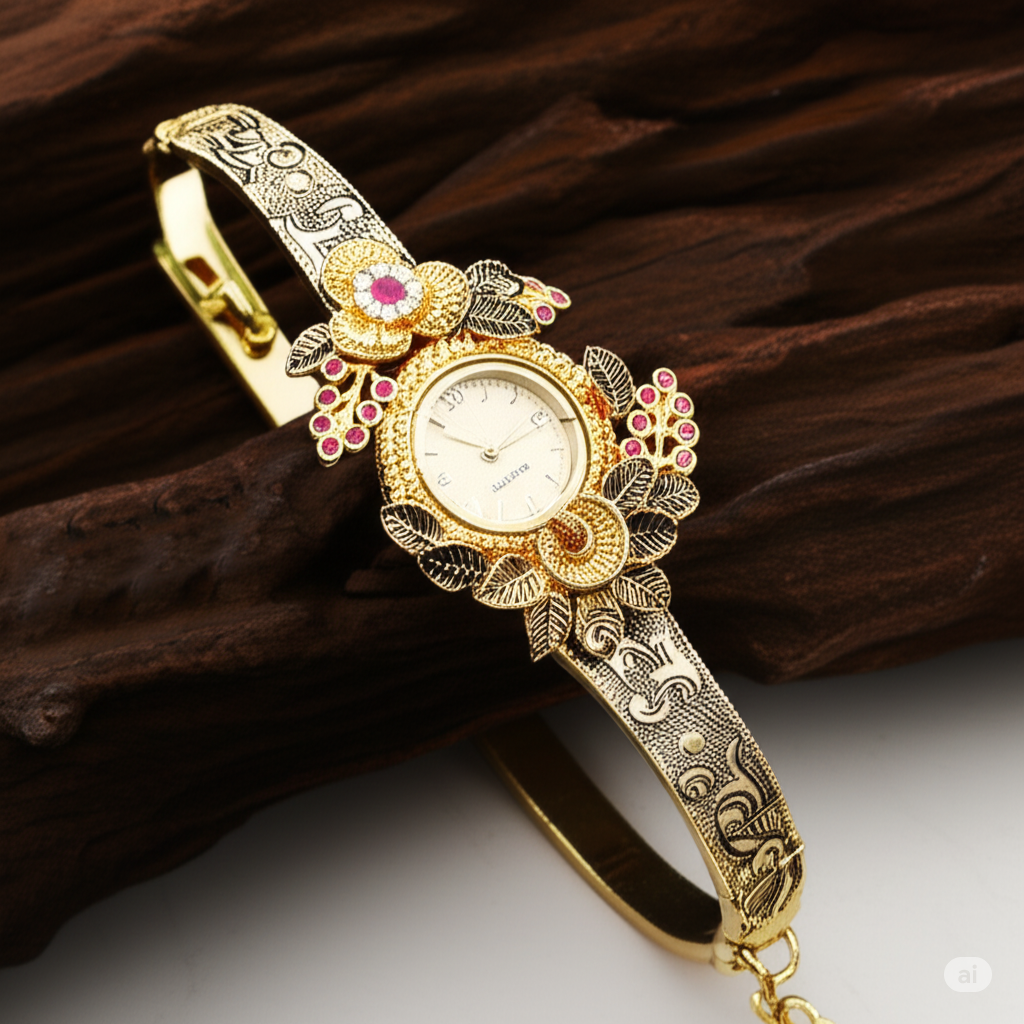 Royal Filigree Brass High Gold Designer Watch