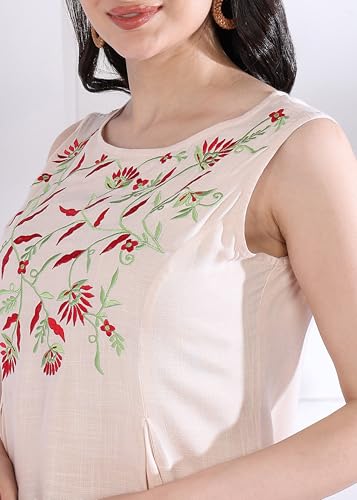 Yash Gallery Women's Rayon Slub Embroidered Straight Regular Fit Top for Women