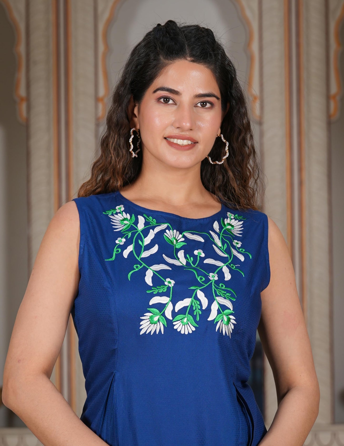 Yash Gallery Women's Rayon Slub Embroidered Straight Regular Fit Top for Women