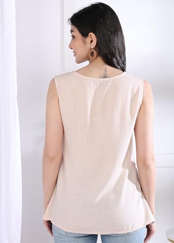 Yash Gallery Women's Rayon Slub Embroidered Straight Regular Fit Top for Women