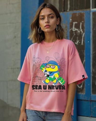 Bewakoof Women Cotton Graphic Oversized Fit T-Shirt