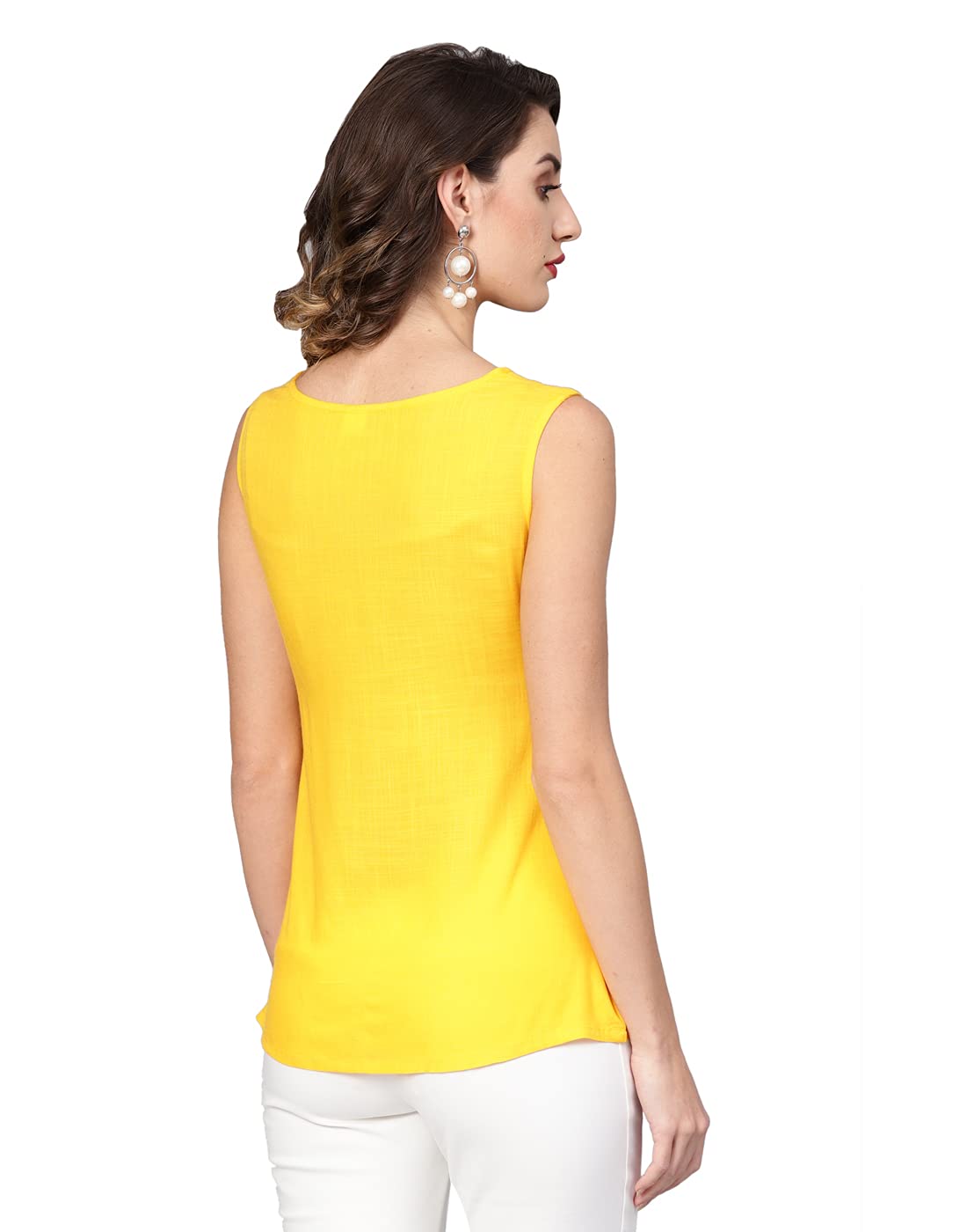 Yash Gallery Women's Rayon Slub Embroidered Straight Regular Fit Top for Women