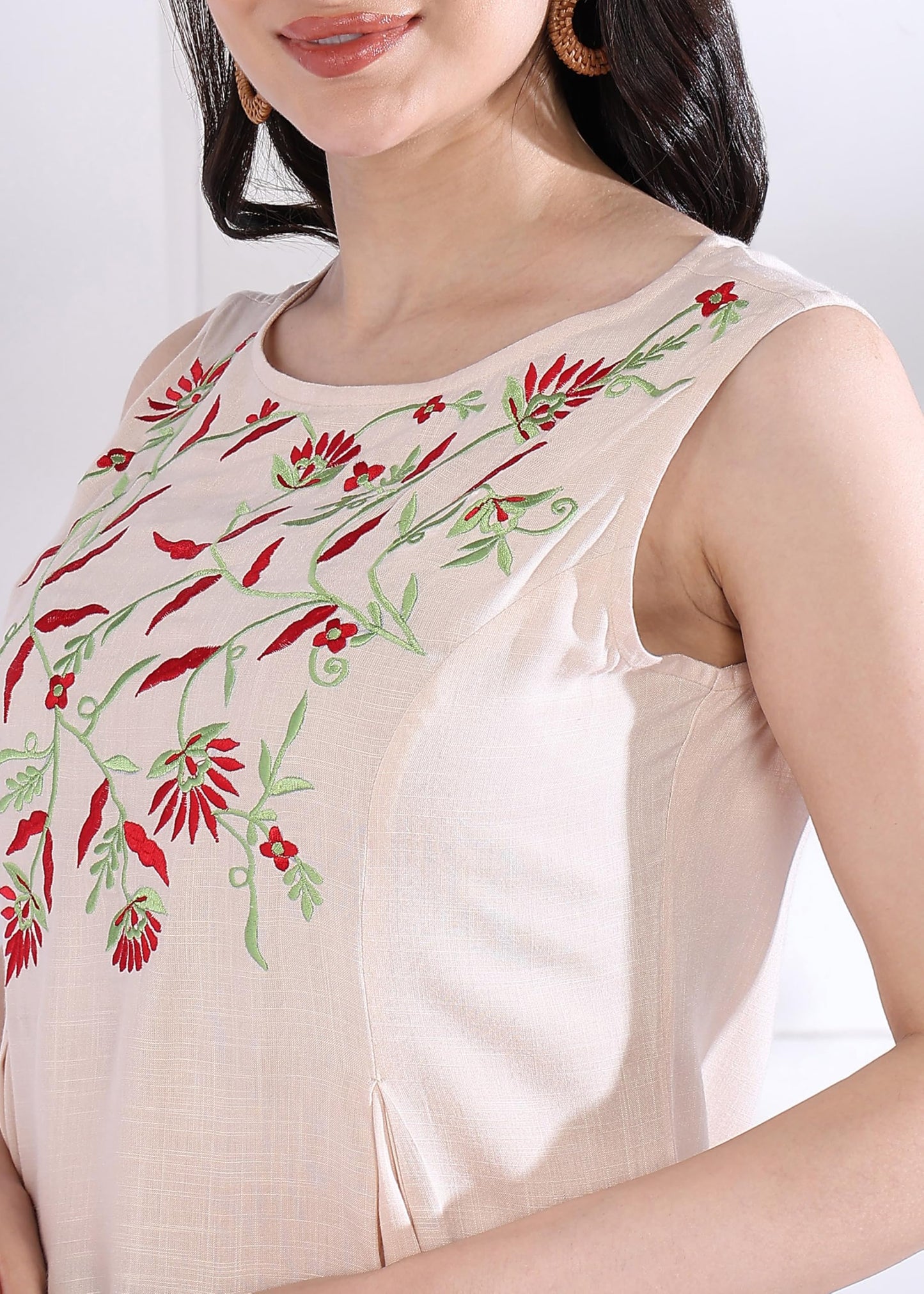 Yash Gallery Women's Rayon Slub Embroidered Straight Regular Fit Top for Women