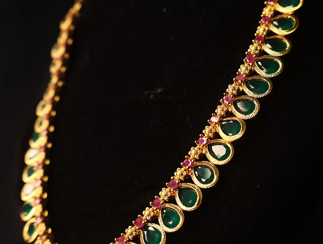 Exquisite Gold Plated Emerald & Ruby Drop Necklace - Traditional Indian Design