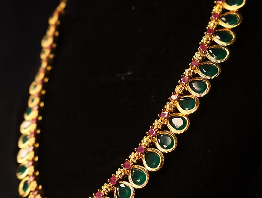 Exquisite Gold Plated Emerald & Ruby Drop Necklace - Traditional Indian Design