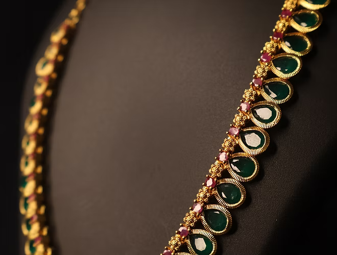Exquisite Gold Plated Emerald & Ruby Drop Necklace - Traditional Indian Design