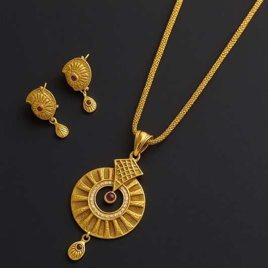 Elegant High-Gold Plated Pendant Set with Earrings